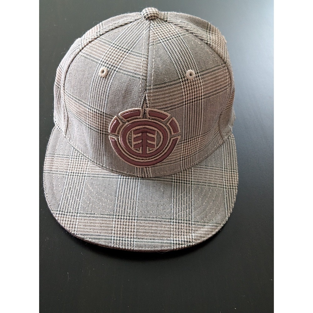 Element Skateboard Hat Flex Fit S-M Brown Plaid Checker
